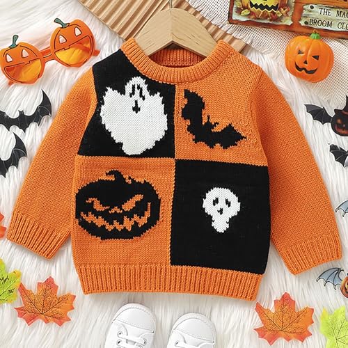 Newborn Baby Chunky Knitted Sweater Baby Boys Girls Crewneck Pumpkin Bat Sweatshirt Long Sleeve Pullover Winter Clothes2