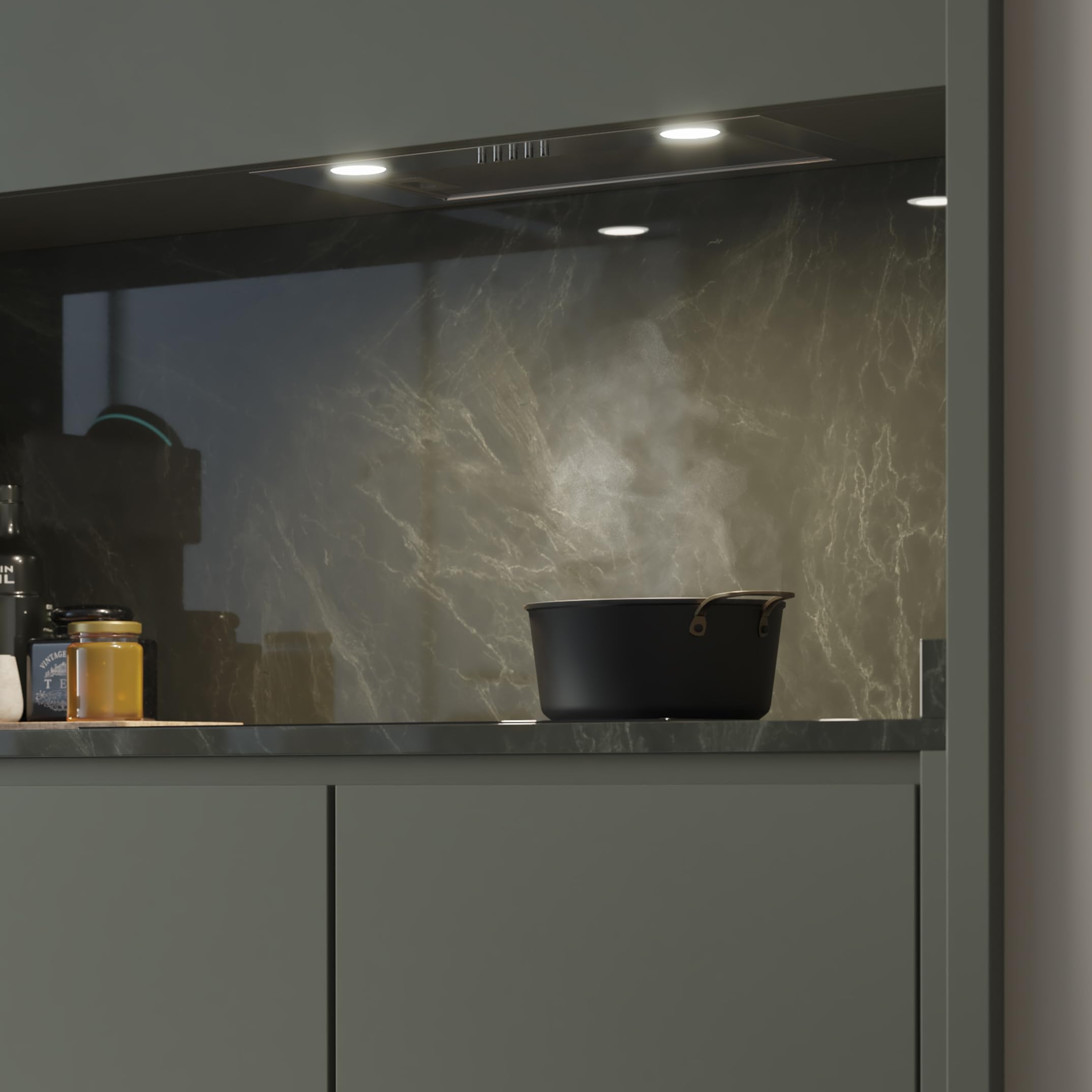 Cecotec Cappa Aspirante 52 cm Integrata Flux IM 523500 Inox B. Potenza Di Aspirazione 350M3/H, Motore 70W, Controllo Meccanico, 3 Livelli Di Potenza, Luce E Filtro Al Carbonio, Inox