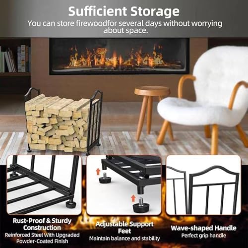 image for STLOVe® Firewood Racks, Metal Fireplace Rack, Indoor Outdoor Folding 
