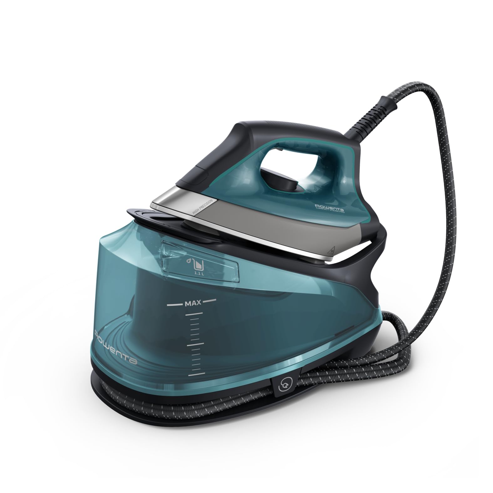 Rowenta Compact Steam Pro 6,2 - Centro de planchado de 2200 W de potencia, 6,2 bares, golpe de vapor de 310 g/min, suela Microsteam 400 HD, depósito de 1,1 L, modo ECO, sistema antical, DG7621