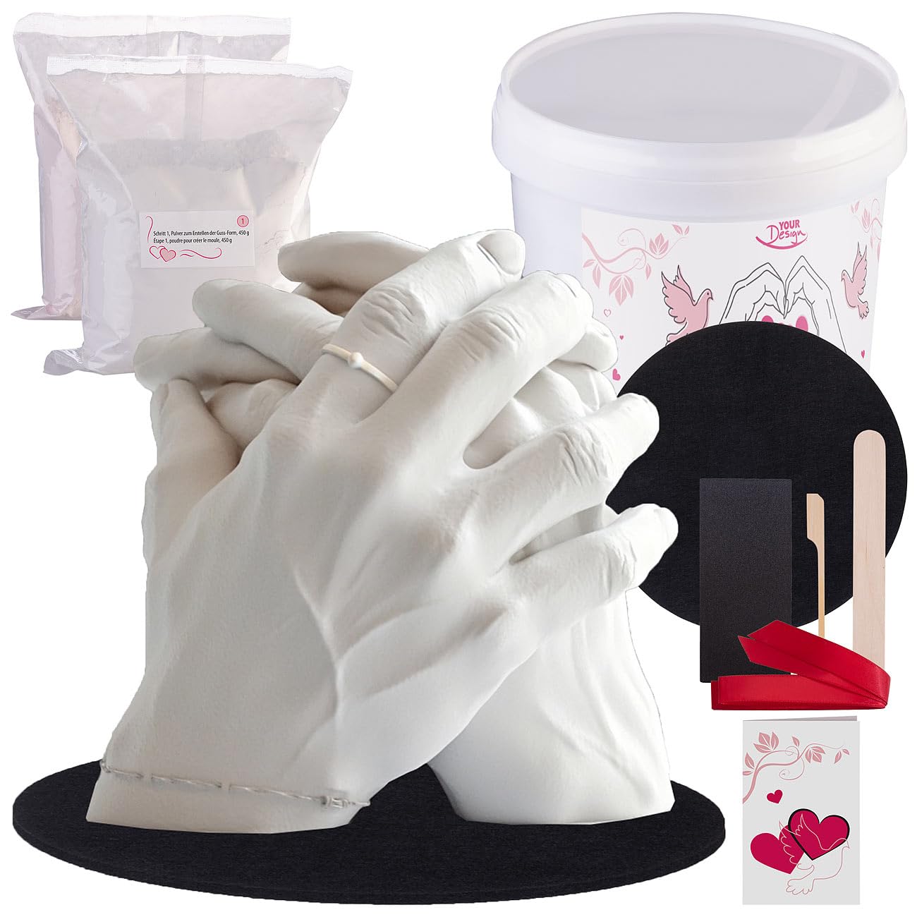 Your Design Abdruckset: 4er-Set 3D-Handabdruck-Sets für Paare, detailreicher Gipsabdruck (Gipsabdruckset, Handguss)
