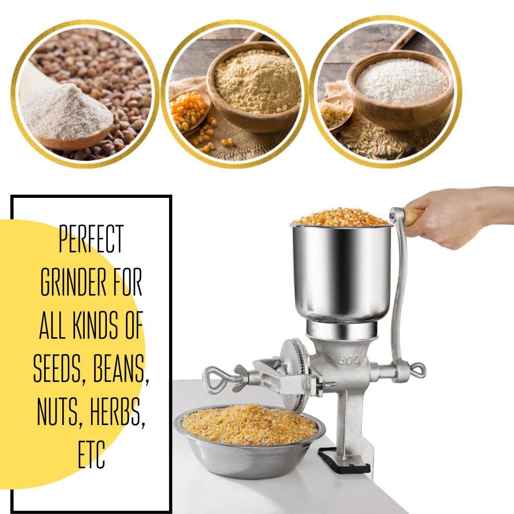 Hand Crack Corn Grain Mill Grinder Manual Mill Food Grinder Grain Mill Iron Wondermill for Corn Coffee Food Wheat Oats Nut Herbs Spices Seeds Grinder Great for Restaurants Commercial Kitchens Bakery