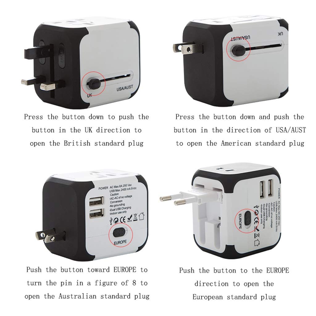 International Plug Converter, Mini Wielofunkcyjny gniazdo konwersji, 2 Usb. Porty Multi-Nation Akcesoria Podróżowe Podróżuj Niezbędne (Color : Blue)