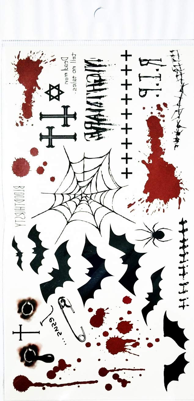 NipitShop 1 Sheet Black Bat Spider Web Cobweb Animal Halloween Fantasy Temporary Tattoos Arm Sticker Art Arm Sticker Body Waterproof Tattoo