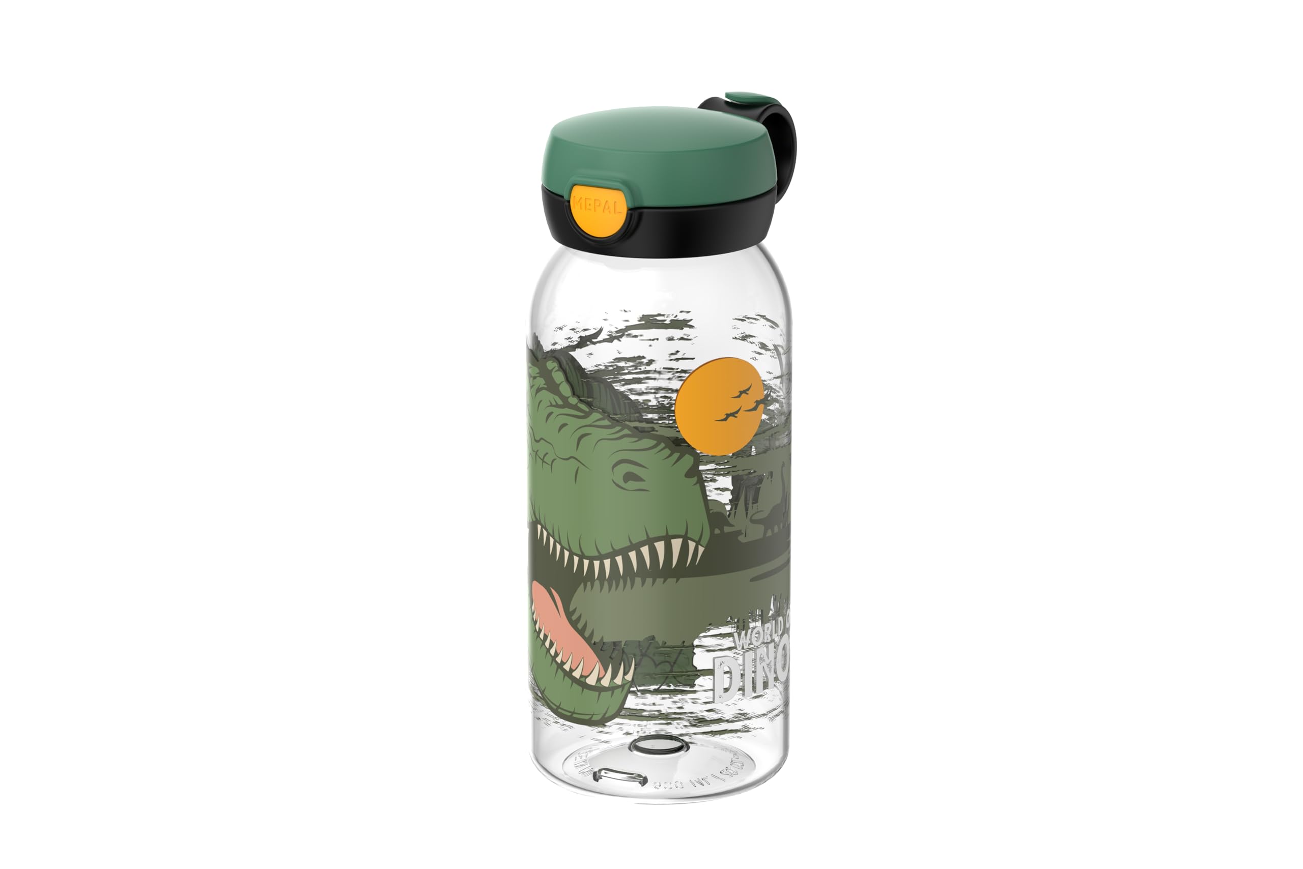 Mepal - Water bottle with hinged lid Campus - Lid pops open at the touch of a button - Children's drinking bottle suitable for carbonated drinks - Leak-proof and dishwasher safe - 600 ml - Dino