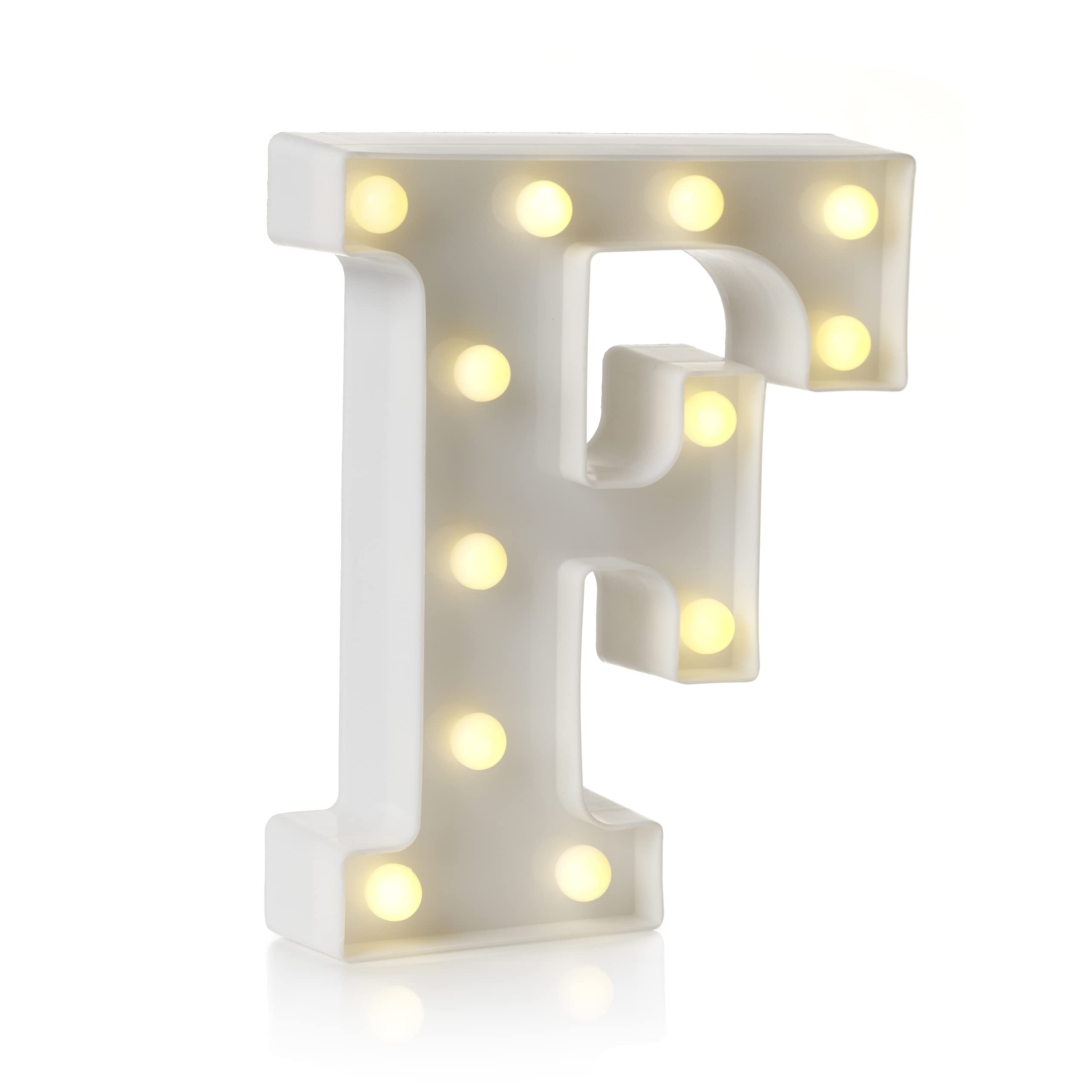 Auraglow LED Alphabet Letter & Number Light Sign Decorations, Lamp for Home Birthday Party Event, Night Lights, Battery Powered Letters And Numbers With Four Hour Timer (F)