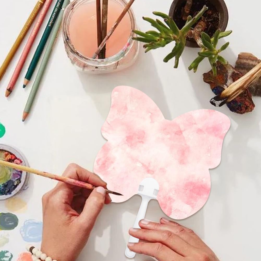 30Pcs Blank Paper Hand Fans Church Fan Handheld Round Butterfly Shape Double Sided Drawing White Cardstock Plastic Hand Held Blank fan for Painting Crafting DIY Wedding Party Decorative Favor