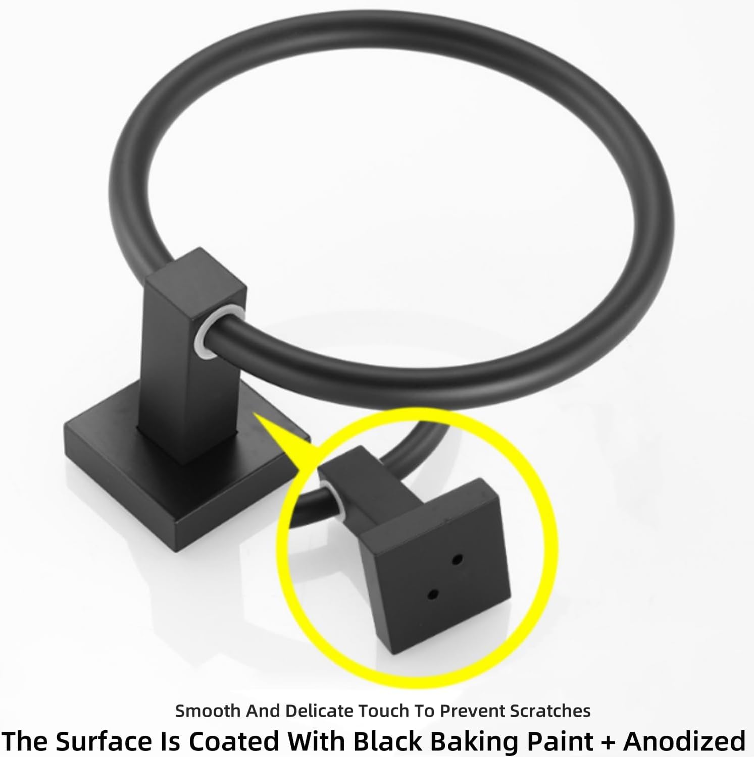 Black Towel Ring, Wall Mounted Stainless Steel Circular Towel Rack, Hand Towel Hanging Rack, Bathroom Accessories - Image 3