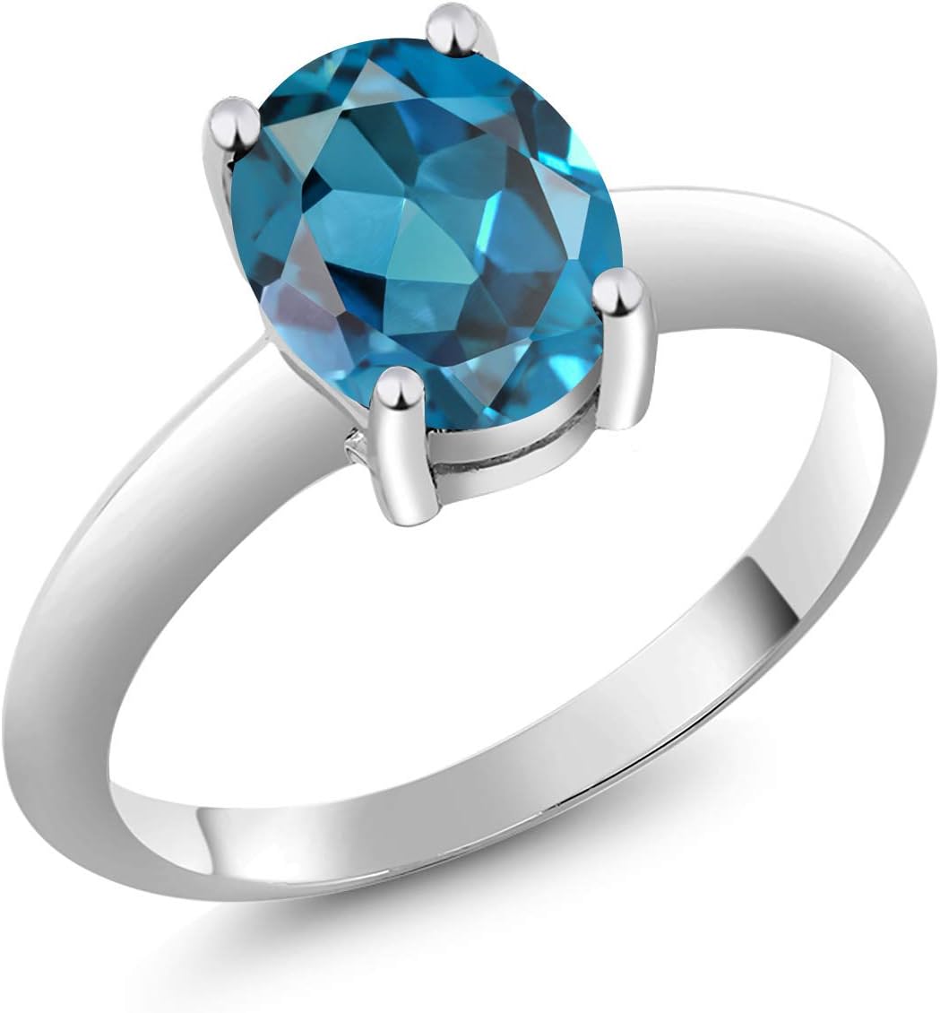 Gem Stone King Oval Solitaire Engagement Ring for Women | 925 Sterling Silver | Oval 9X7MM | Gemstone Birthstone | Wedding Engagement Anniversary Promise Ring for Women | Size 5-9