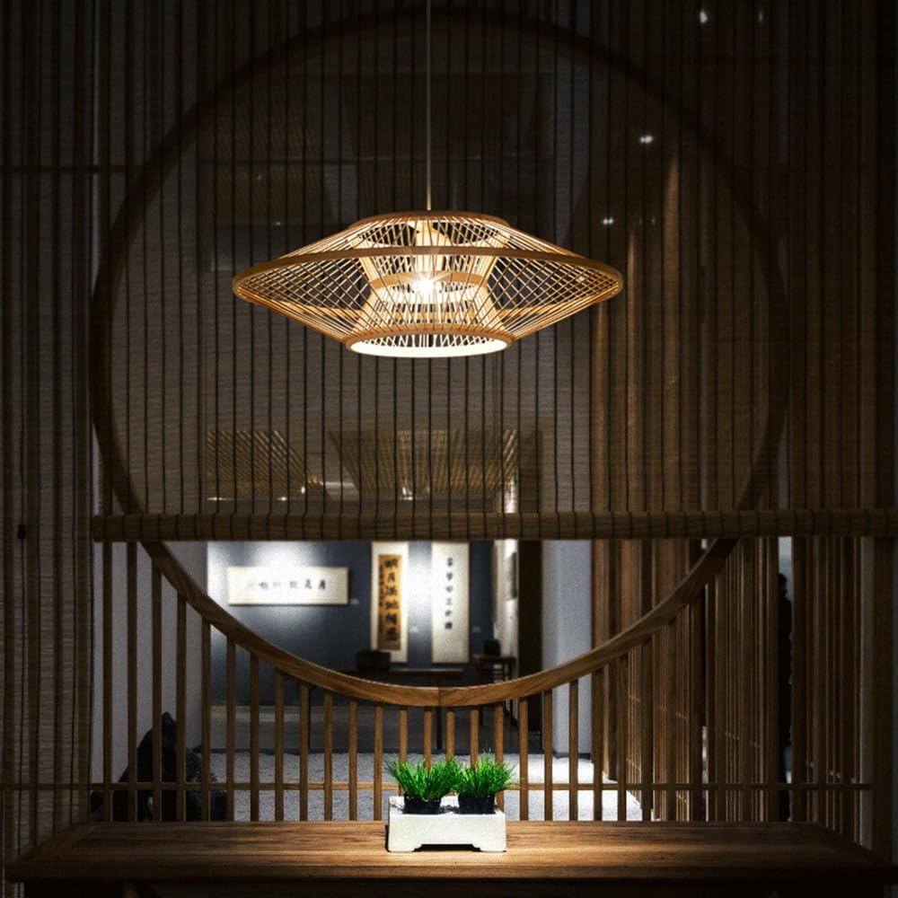 Nowe Wiszące Lampy W Stylu Chińskim W Kształcie Wielokąta Żyrandol Dekoracyjny Do Domu Lampa Wisząca Z Wikliny Z Bambusa Minimalistyczne, Prymitywne Oświetlenie Sufitowe Do Korytarza,