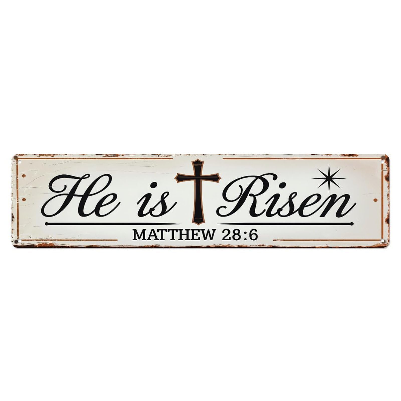 He Is Risen Cross Star Metal Tin Sign Plaque