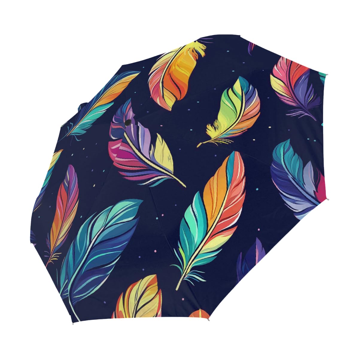 Ombrello pieghevole con piume colorate, ombrello da viaggio, compatto, antivento, impermeabile, con protezione UV, rivestimento nero, leggero, 8 costine, portatile, per pioggia e sole