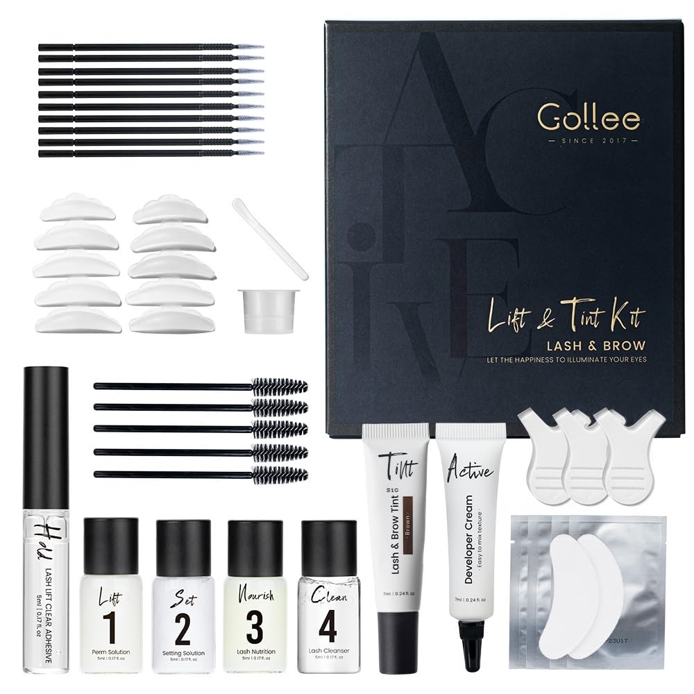 Lash Lift Kit 4 in 1 Brow Lamination Kit, Professional Eyelash Perm Kit for Beginner Salon Quality at Home with Long-Lasting Natural Brown Color