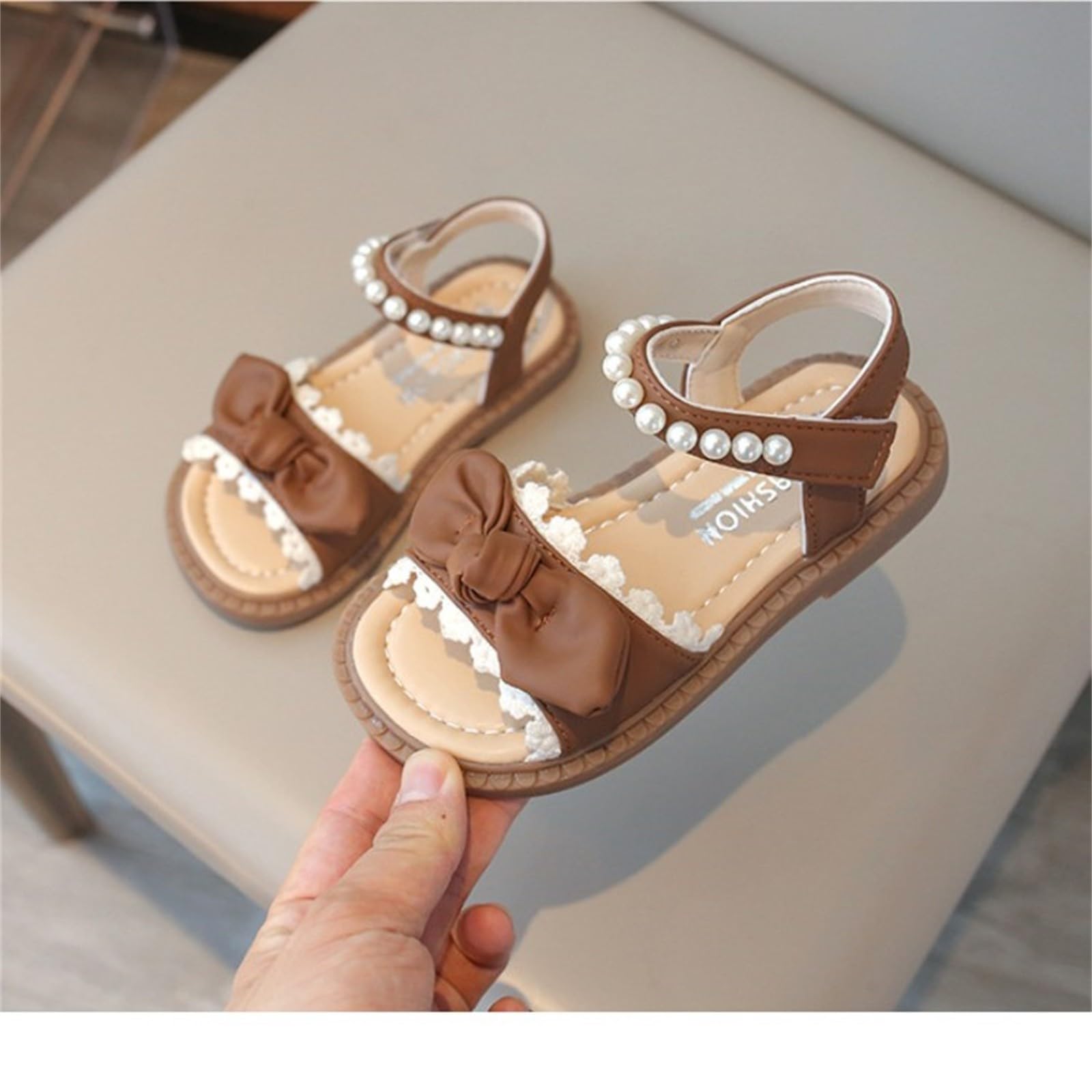 Genérico Chica Multicolor Hermoso Sandalias con lazo y perlas para niñas, verano Chica Metálica Exterior Sandalias