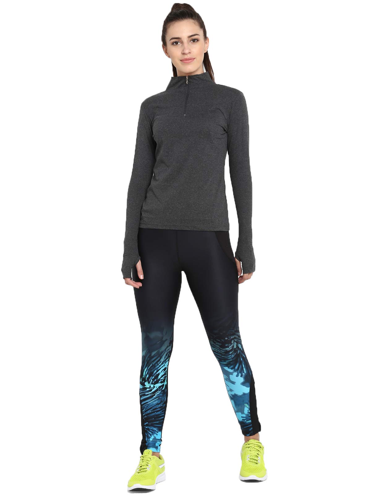 Ap'pulse Women's Long Sleeve Thumbopen 1/4 Zip Hi Neck Tshirt 2