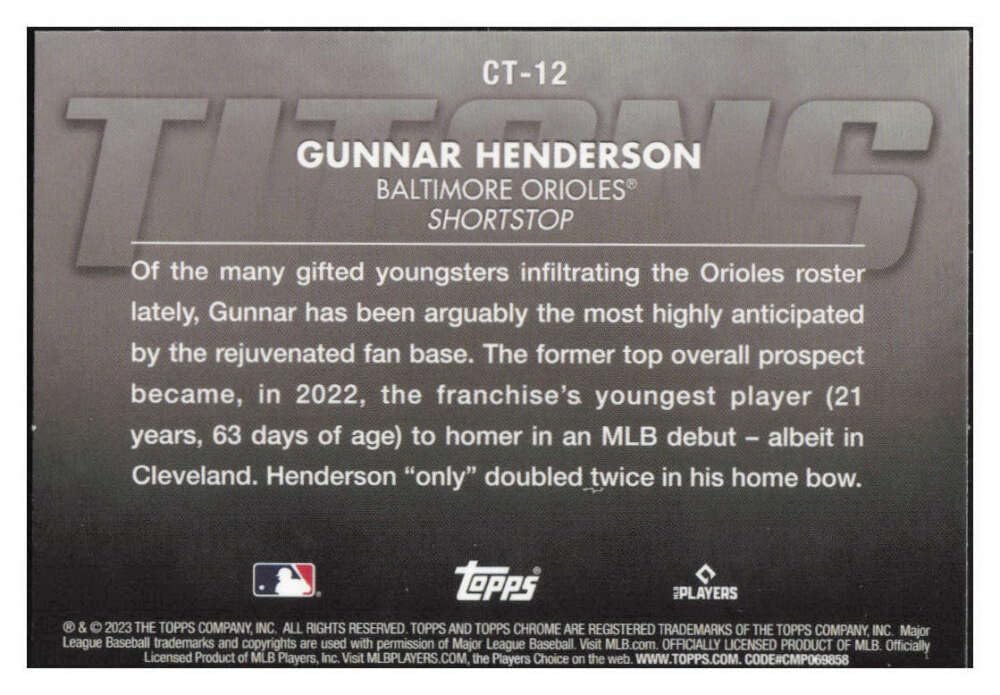 Amazon.com: GUNNAR HENDERSON RC 2023 Topps Chrome Update Titans