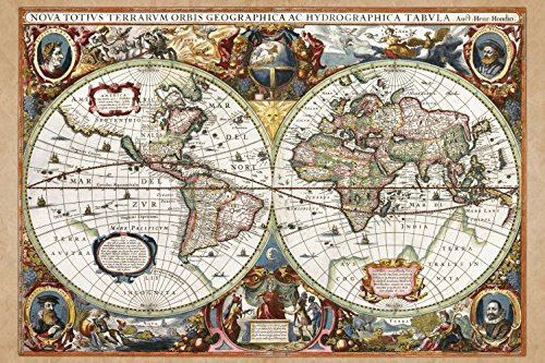 1art1 Mapas Históricos Póster Impresión En Lienzo Carta del Mundo, Nova Totius Terrarum, 1630 Cuadro En Bastidor De Camilla De Madera | Mural XXL | Imagen 120x80 cm