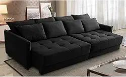 Sofá Sem Caixa Retrátil e Reclinável 2,30m com Molas Carol Veludo Preto Adonai Estofados