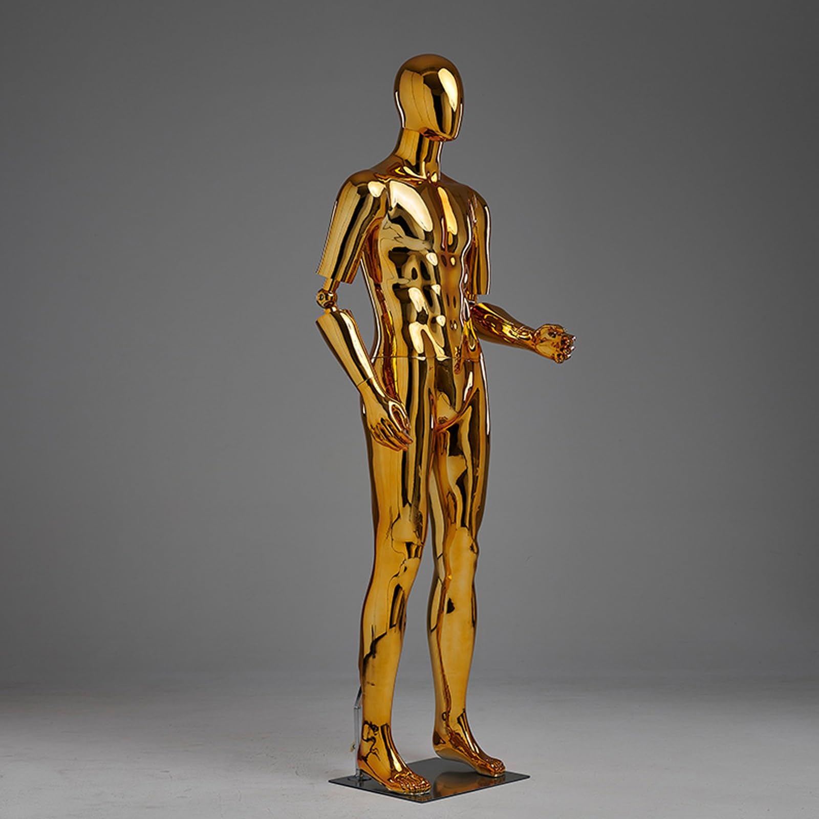 74inch Male Mannequin, Plating Sewing Dress Form Model Full Body with Separated Fingers, Stable Stainless Steel Base, Realistic Mannequin Torso for Cosplay (Color : Gold, Size : A)