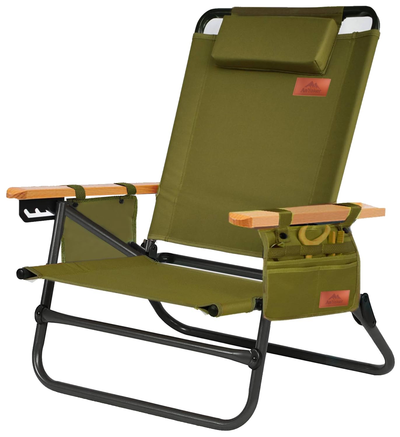 Photo 1 of AnYoker Camping Chair, 2 Way Compact Backpacking Chair, Portable Folding Chair, Beach Chair with Side Pocket and headrest, Lightweight Hiking Chair SDTJY ?Green?