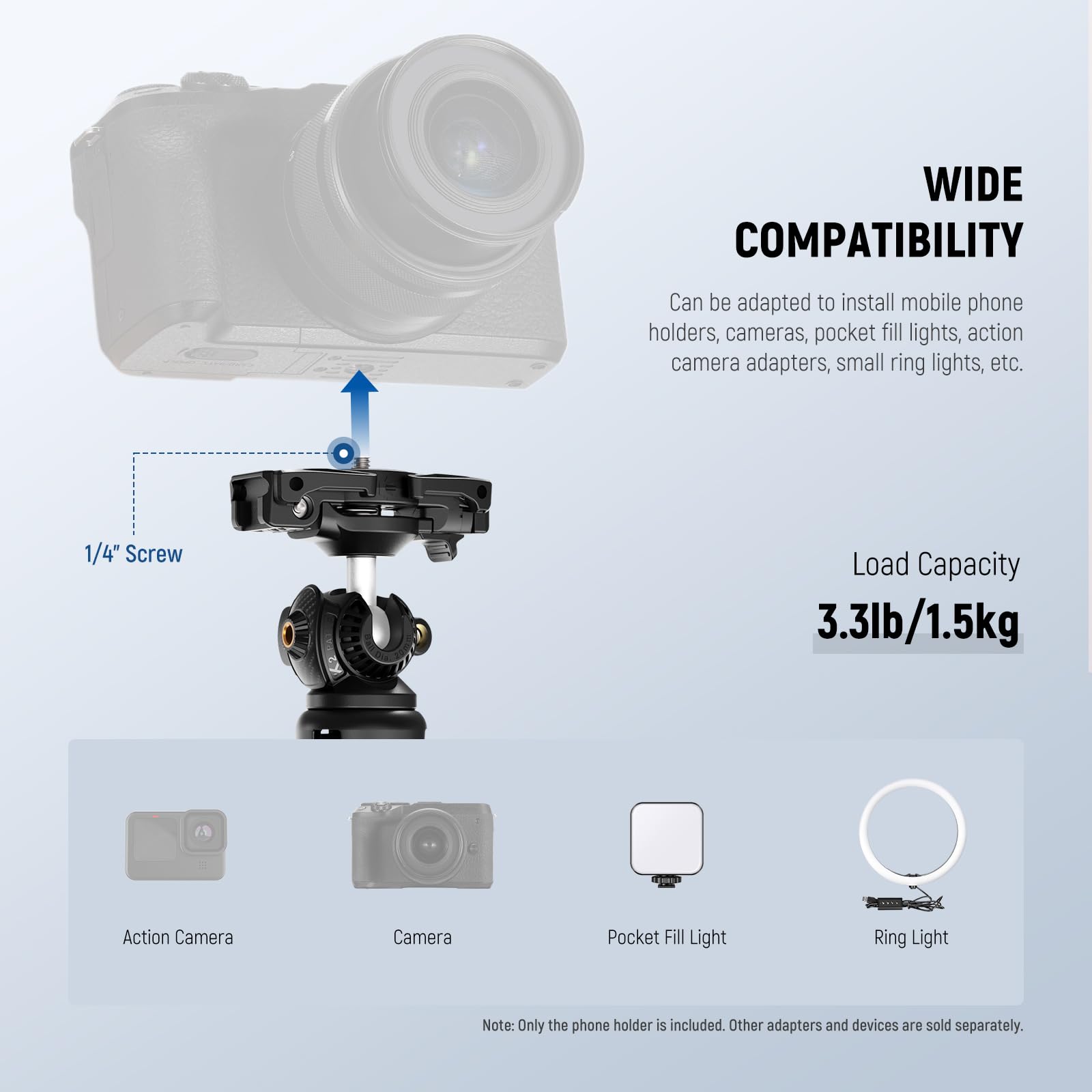 NEEWER TP38 Statyw do aparatu do telefonu, 38.1 cm, wysuwany metalowy statyw do selfie z uchwytem na telefon, adapter do kamery sportowej kompatybilny z Hero 12, 11, 10, 9, statyw podróżny z głowicą