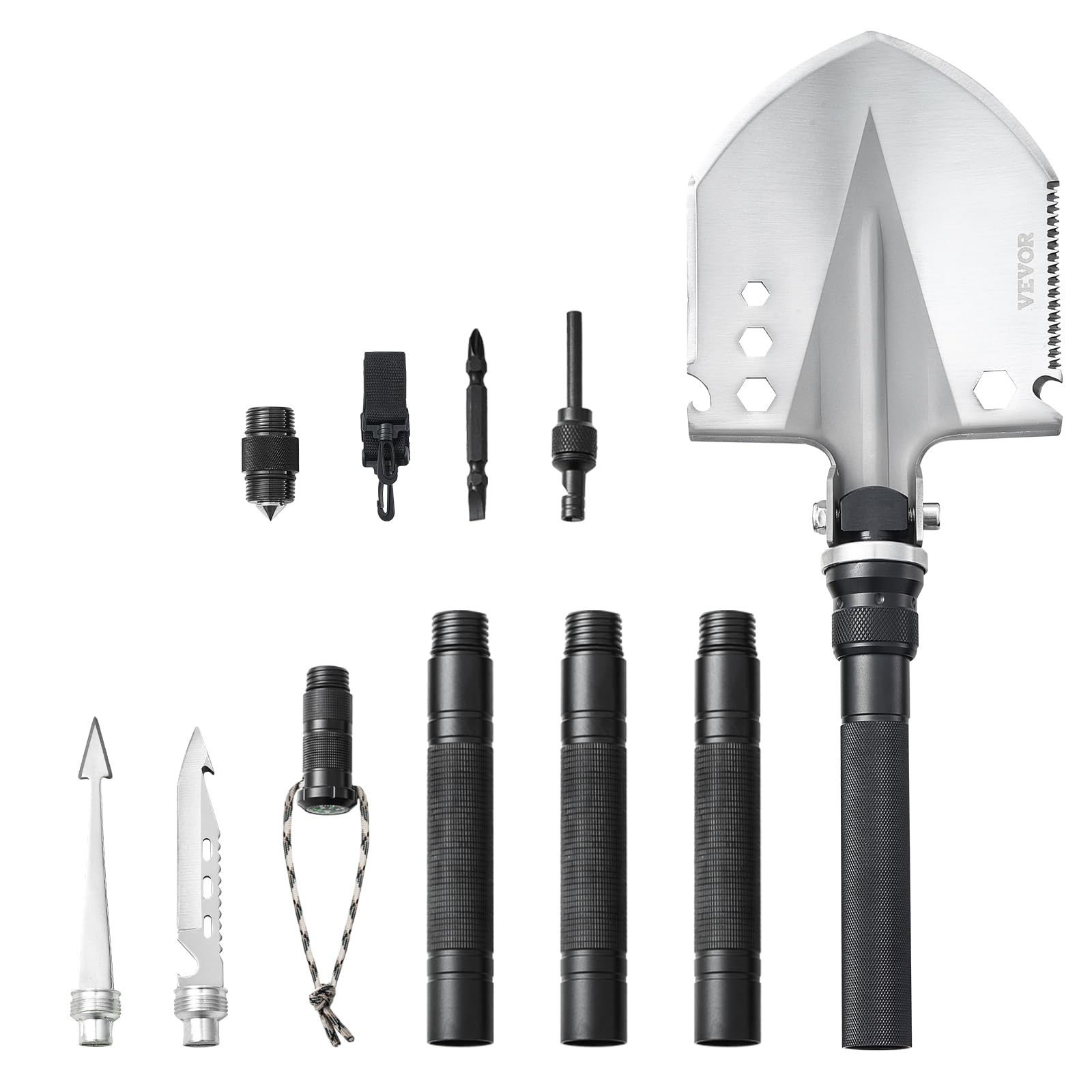 VEVOR Pelle de Survie Pliante, Pelle de Camping multifonctionnelle 13 en 1, Pelle Tactique compacte Portable de qualité Militaire, pour Tout-Terrain, Camping, randonnée, extérieur, Survie, Urgence