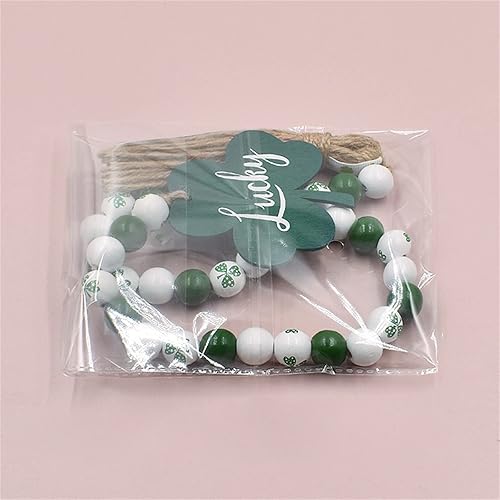 Miniatura 8 de Muised 2 guirnaldas de cuentas de madera para el día de San Patricio con borlas trébol irlandés rústico decoración del día de San Patricio adornos