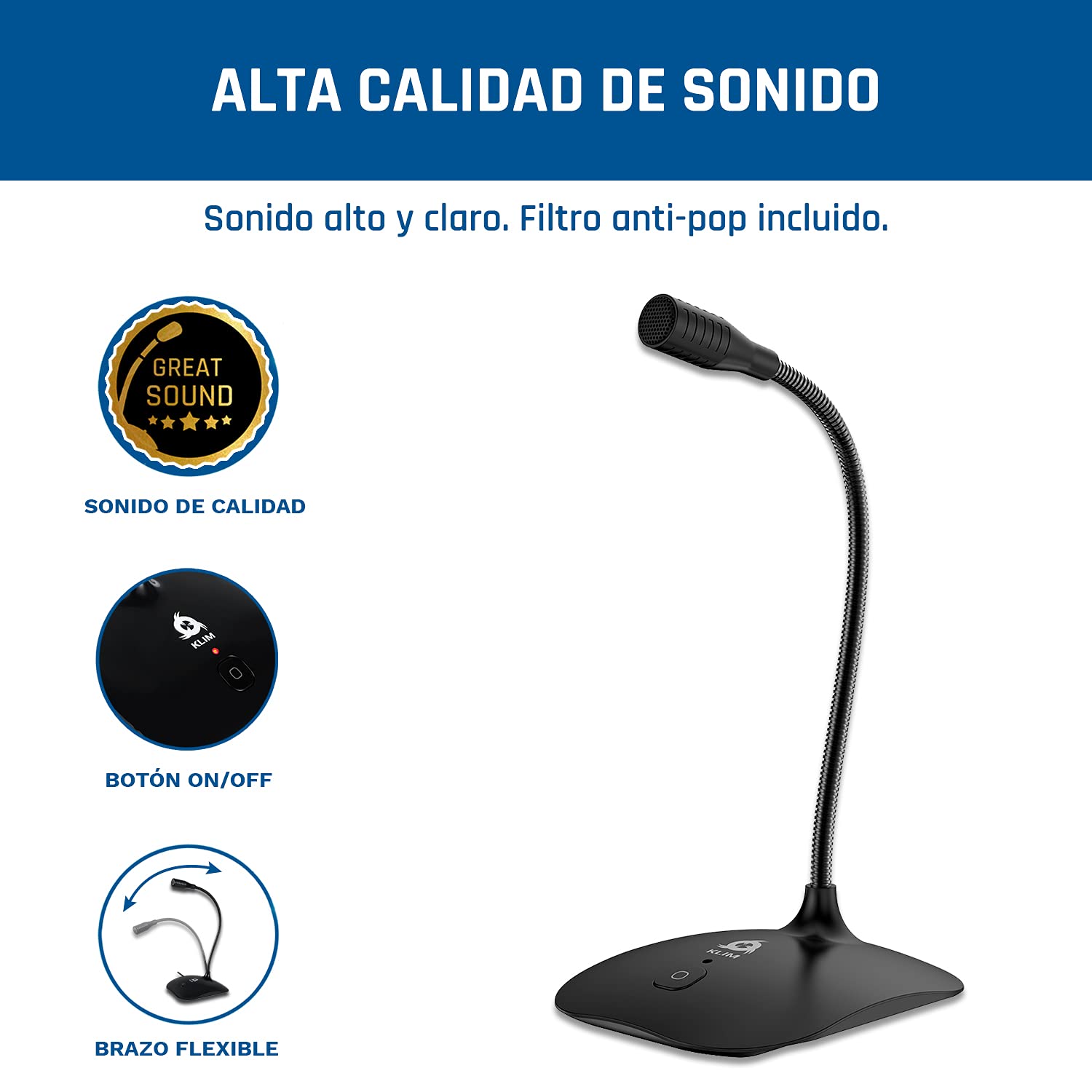 KLIM Talk - Micrófono USB para PC y Mac - Amplia Compatibilidad - con Botón Silencio - Micrófono de Grabación Profesional de Alta Definición - Nueva - Negro