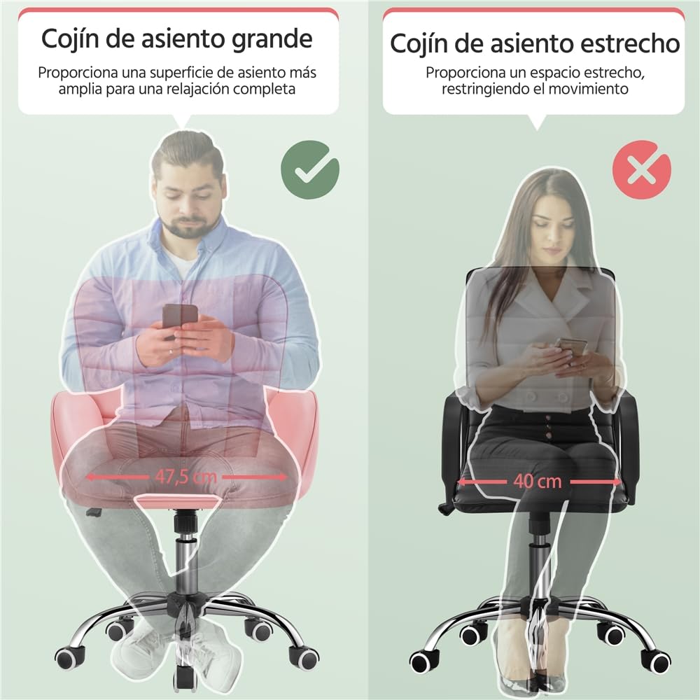 Yaheetech Silla de Oficina Ergonómica Reclinable con Ruedas Rosa
