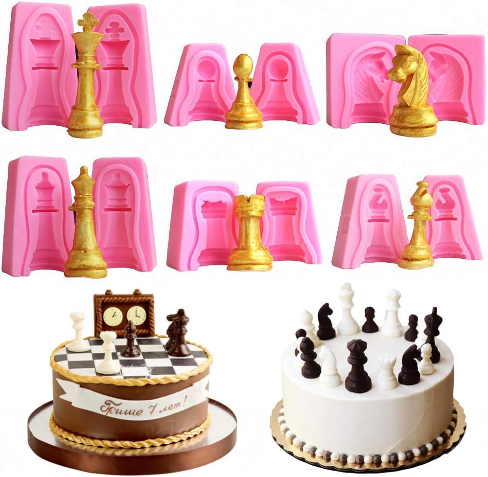 Fewo 3D International Chess Piece Chocolate Candy Mold Kit, Set of 6