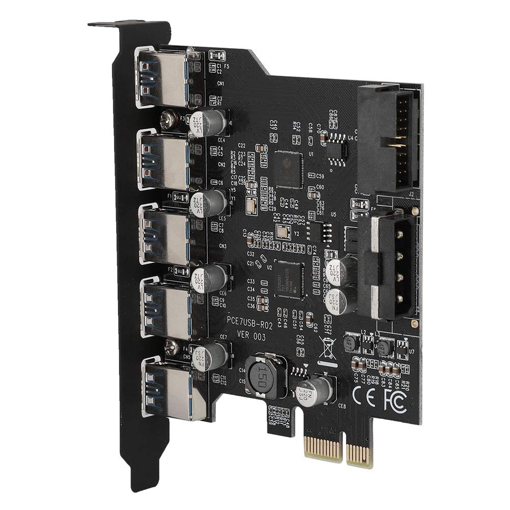 Diyeeni Carte PCI-E vers USB 3.0 PCI Express à 5 Ports, Carte PCI-E USB 3.0 Express avec connecteur Interne à 19 Broches, Prise en Charge de la Carte d'extension PCI Express UASP