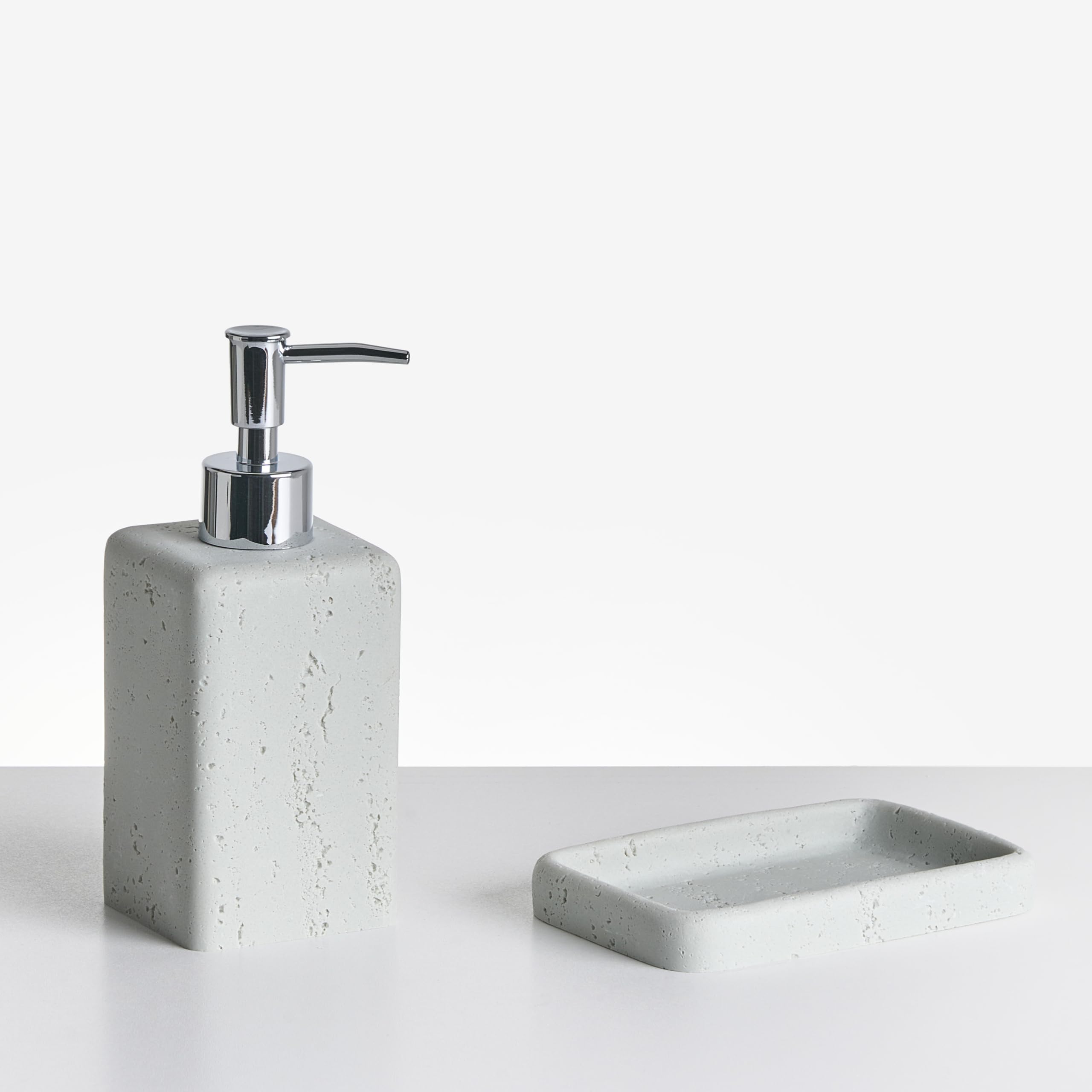 Badaccessoires Set 5-teilig Kunstharz hellgrau Betonoptik Bad-Zubehör Vilcanota