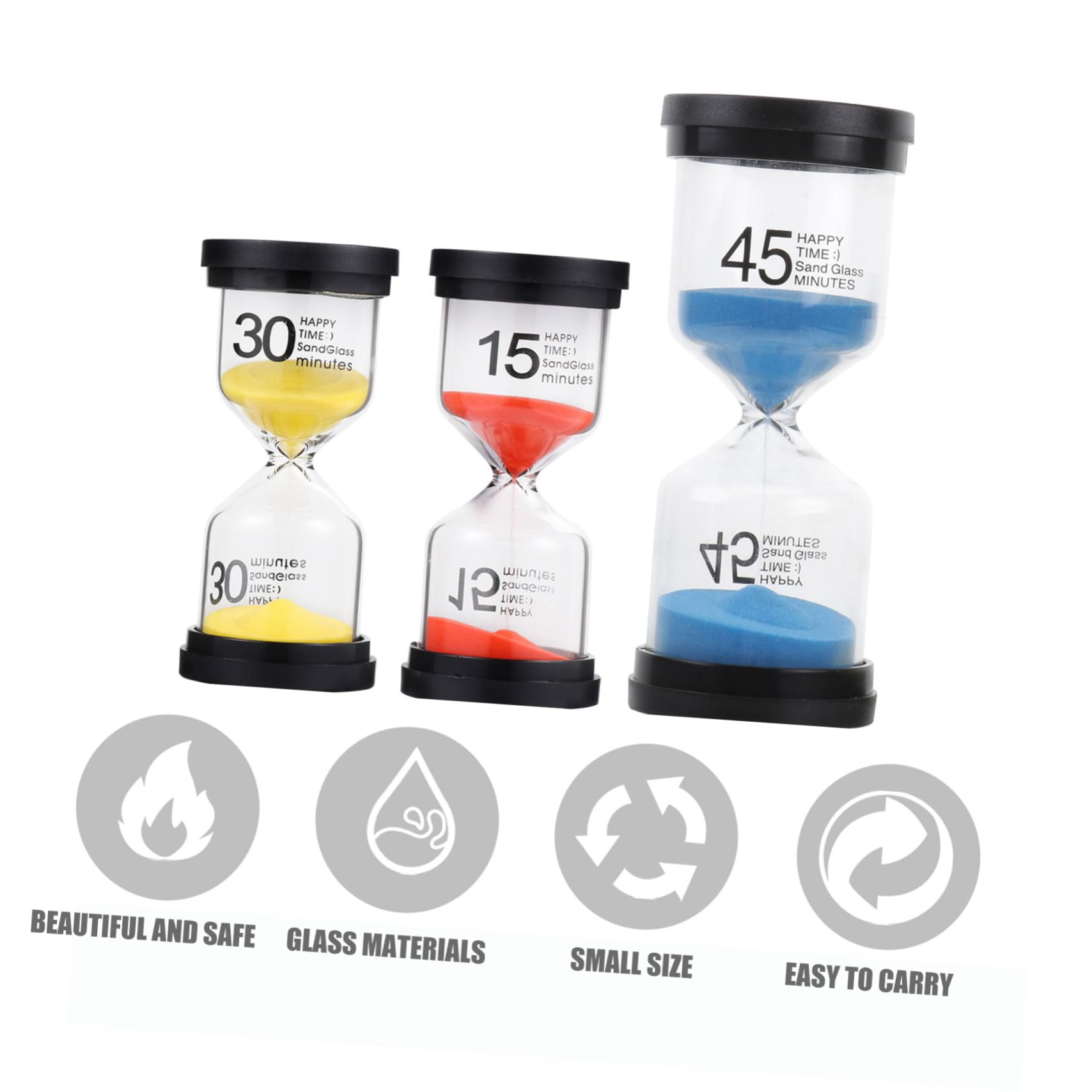 NOLITOY Reloj de Arena de Escritorio Material Vidrio y Plástico 3 Piezas Temporizador para Decoración del Hogar Adecuado para Uso Interior