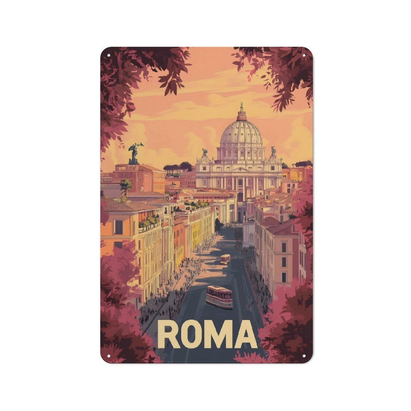 Junmoney Style-10 Rome Cityscape Vintage Metal Sign 30X20cm, Vintage Cafe Wall Decor For Takeaway, Bar, Kitchen Or Counter Area