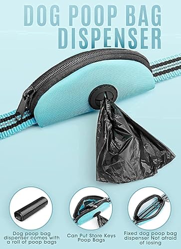 5Ft Hands Free Dog Leash For Medium Small Dogs, Nylon Dog Leash, Reflective Dog Walking Leash With Poop Bag Holder Blue #TOP2