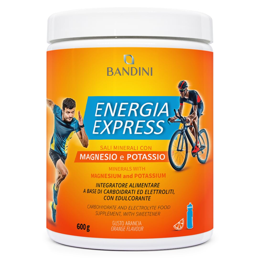 Bandini® Energia Express (MAGNESIO E POTASSIO) 600g Polvere, Sostiene l'organismo con i Sali Minerali, Integratore Alimentare a base di Carboidrati ed Elettroliti con Zuccheri, Palestra ed Allenamento