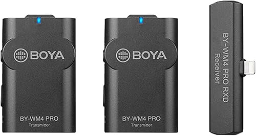 BOYA by-WM4 Pro Micrófono Lavalier inalámbrico dual para iPhone, iPad, iOS, YouTube, Facebook, transmisión en vivo, entrevista Poadst con 2