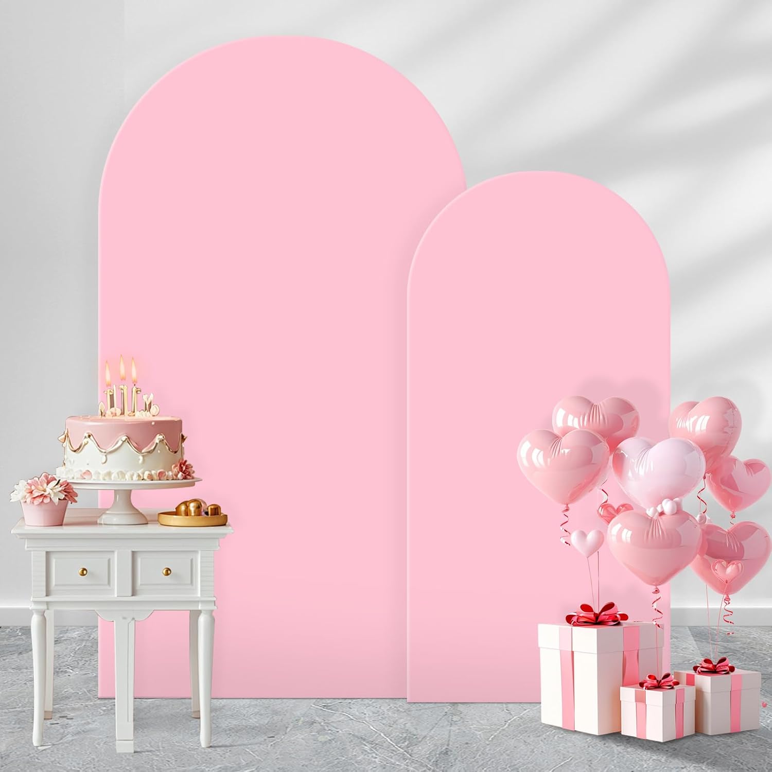 JCJ Arch Backdrop 7.2FT 6FT, Pink Wedding Stand Cover Set of 2 Stretchy With Zipper Spandex Fitted for Birthday Party Decoration