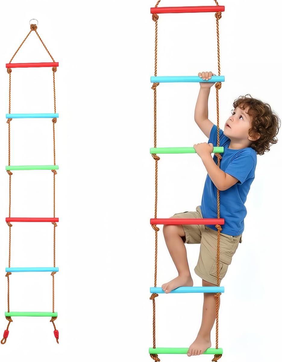 6.6 Ft Climbing Rope Ladder for Kids, Hanging Rope Ladder for Indoor Play Set and Outdoor Tree House, Playground Swing Set and Ninja Slackline