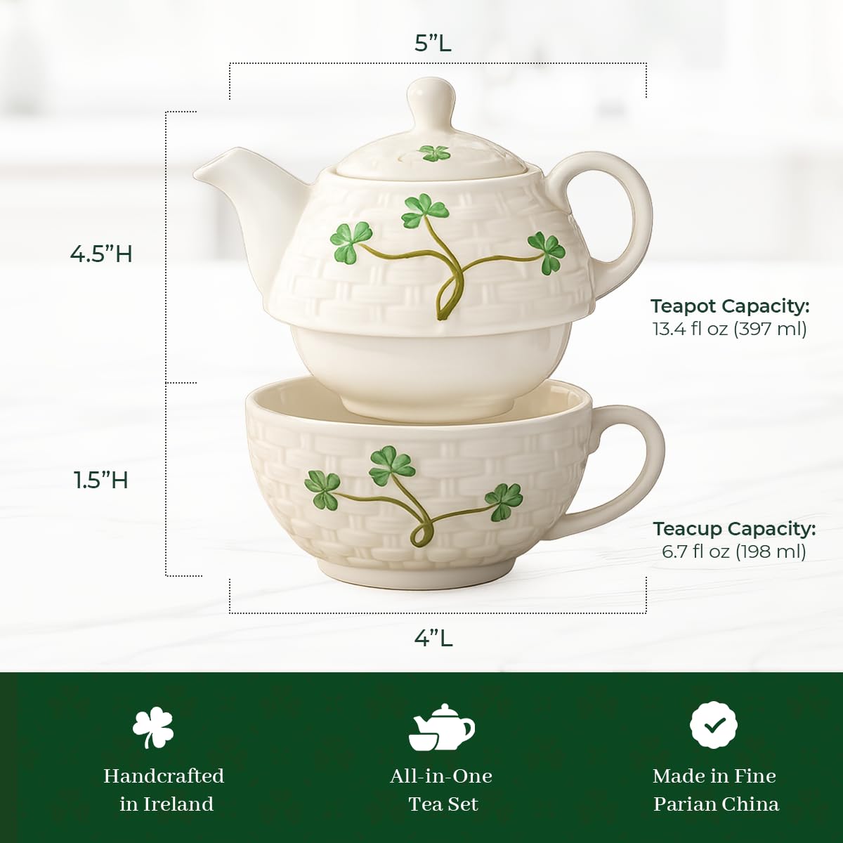 Amazon.com | Belleek Classic Shamrock Tea for One Set, Handcrafted