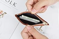 Vista 5 de Prometheism Tarjetero delgado de cuero para mujer, cartera pequeña, monedero, monedero para niña, mini cartera con llavero, Marrón, Minimalista