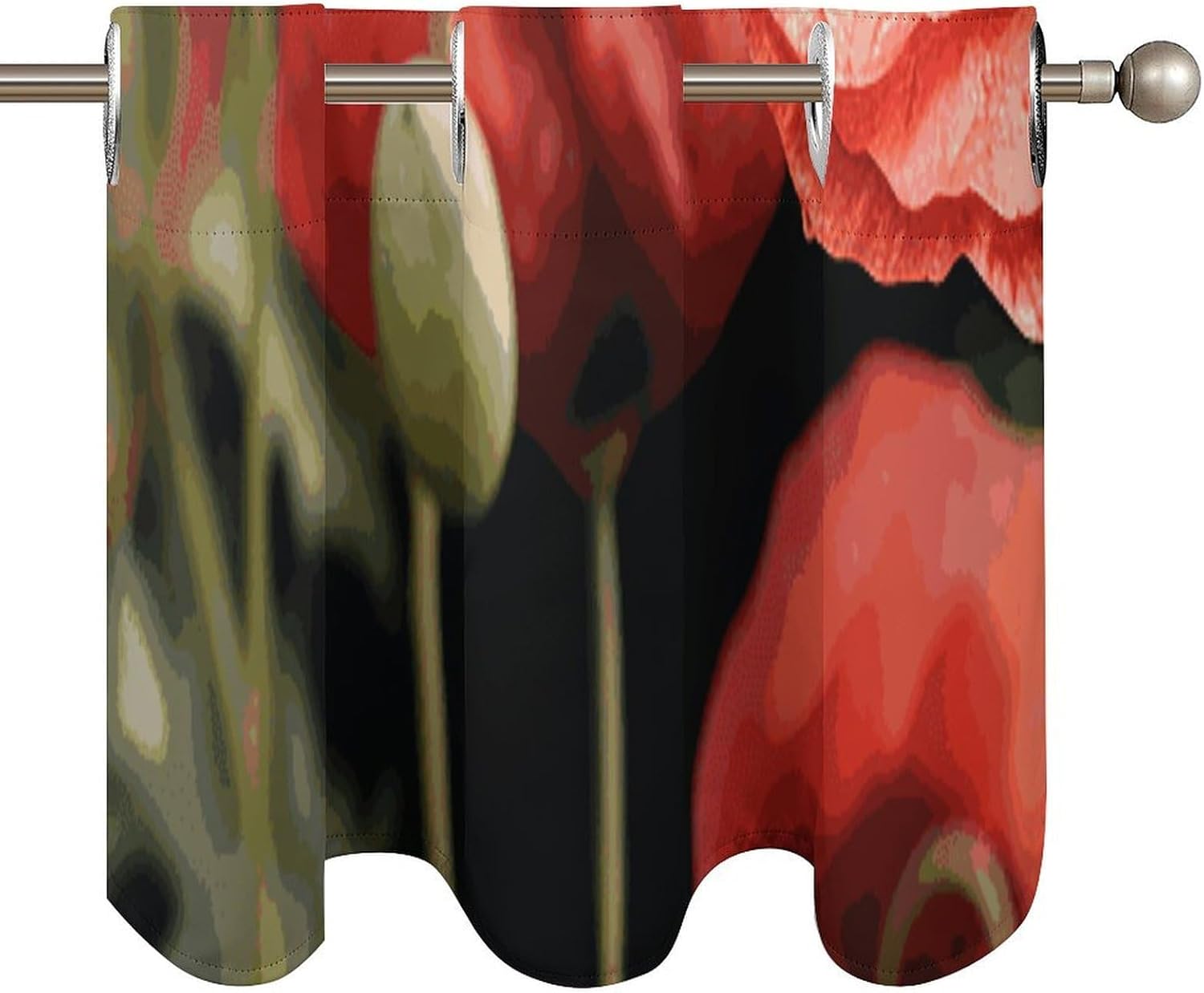 Red Poppy Flowers Leaves Valances for Window 2 Panels. Light Filtering Curtains Farmhouse Short Small Valance.Modern Curtains for Windows Living Room Kitchen Over Sink.