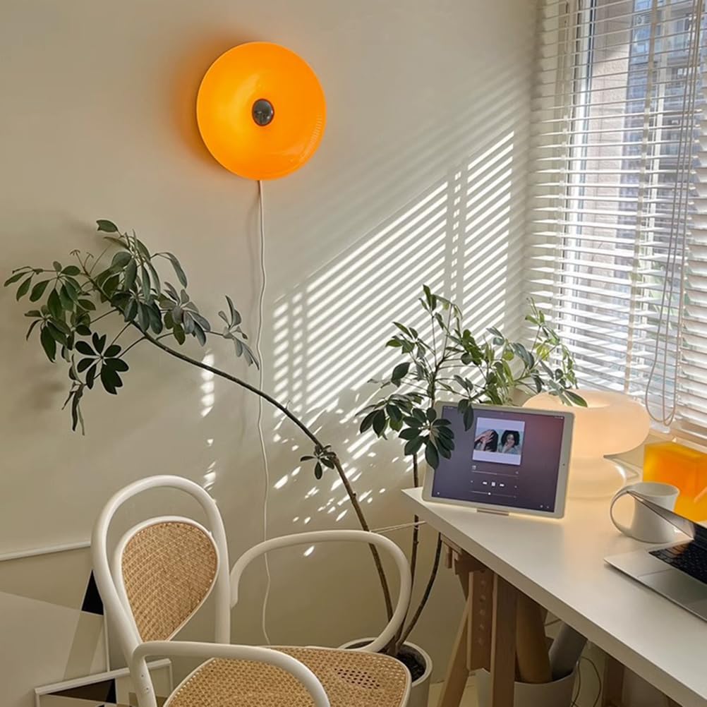 AoLa Donut Lampe Orange LED Innen Wandlampe Touch Dimmbar 3000K-6000K Wandleuchte mit Kabel und Stecker Rund Nachttischlampe Modern Glas Tisch Lampe für Wohnzimmer Esszimmer Schlafzimmer Kinderzimmer