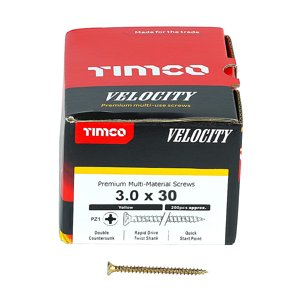 Timco 30030Vy Velocity Advanced Wood Screws Pz1 Csk Zyp 3.0 X 30Mm Box Of 200