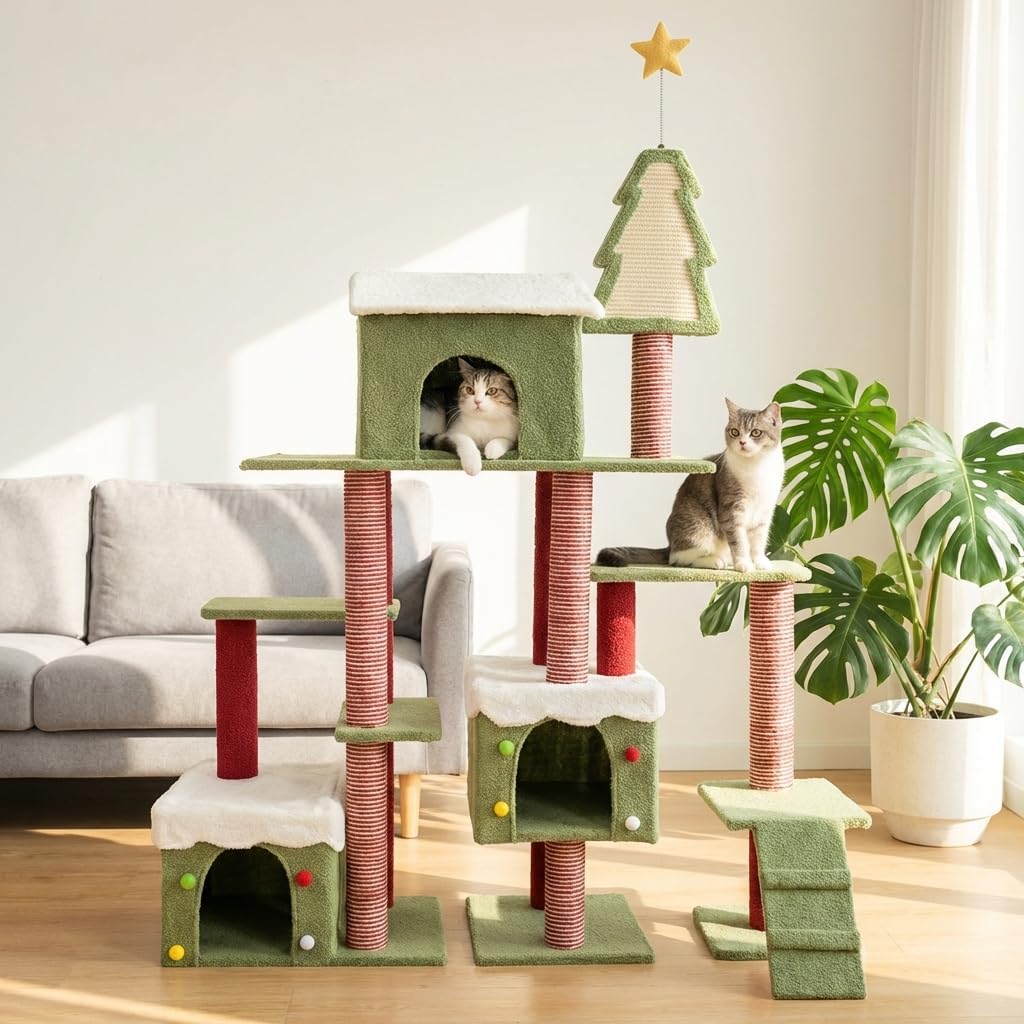 Extra Large 74-Inch Tall Cat Tree w/Widened Perch for Large Cats, Big Cat Tower Indoor, Modern Multi-Level Activity Tower with Scratching Posts, Condos, Baskets, Hammock, Scratching Ramps