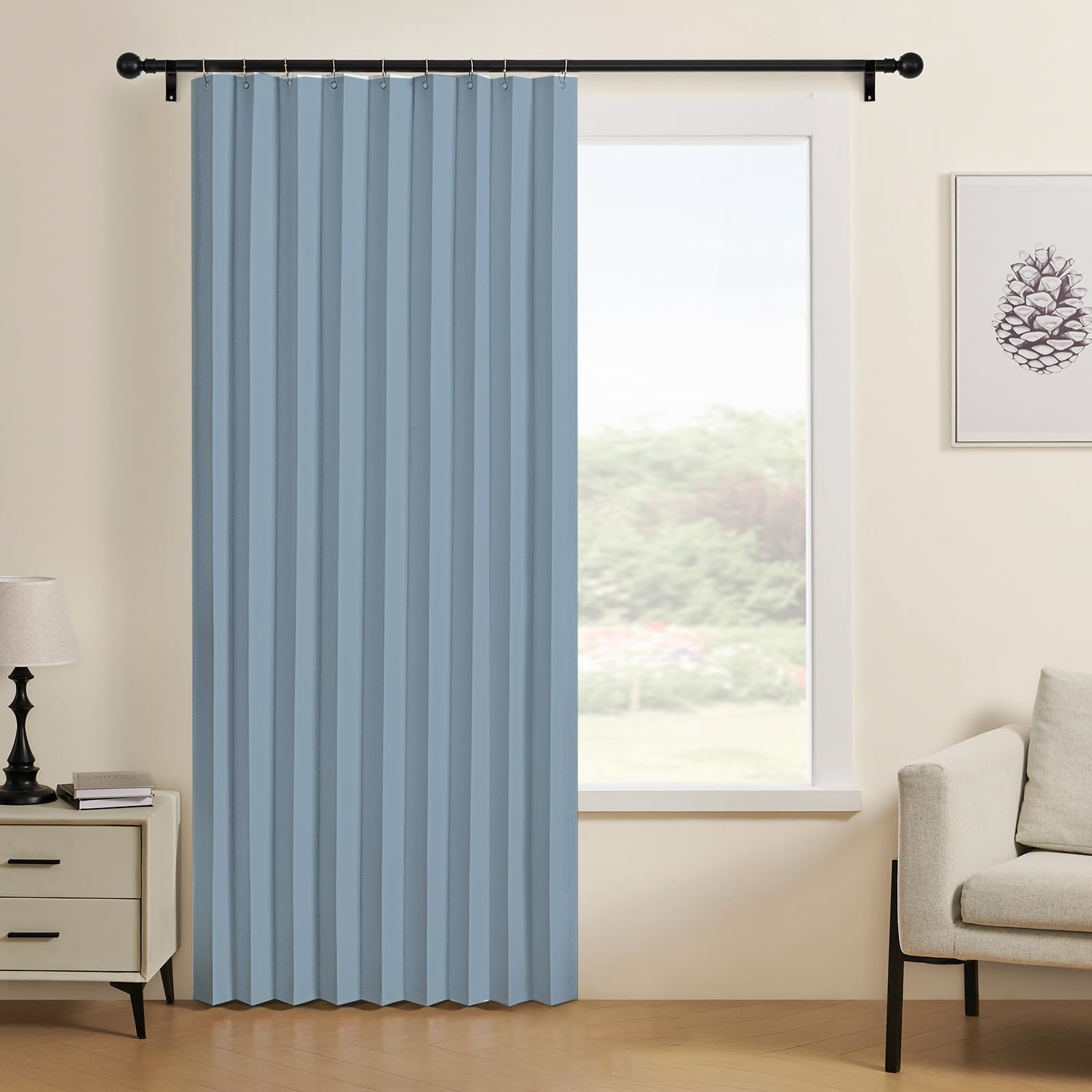 Custom Folding magnetic door curtain, suitable for room dividers, indoor living rooms, bathrooms, studios, and bedrooms.-Sky blue- W100xH200cm