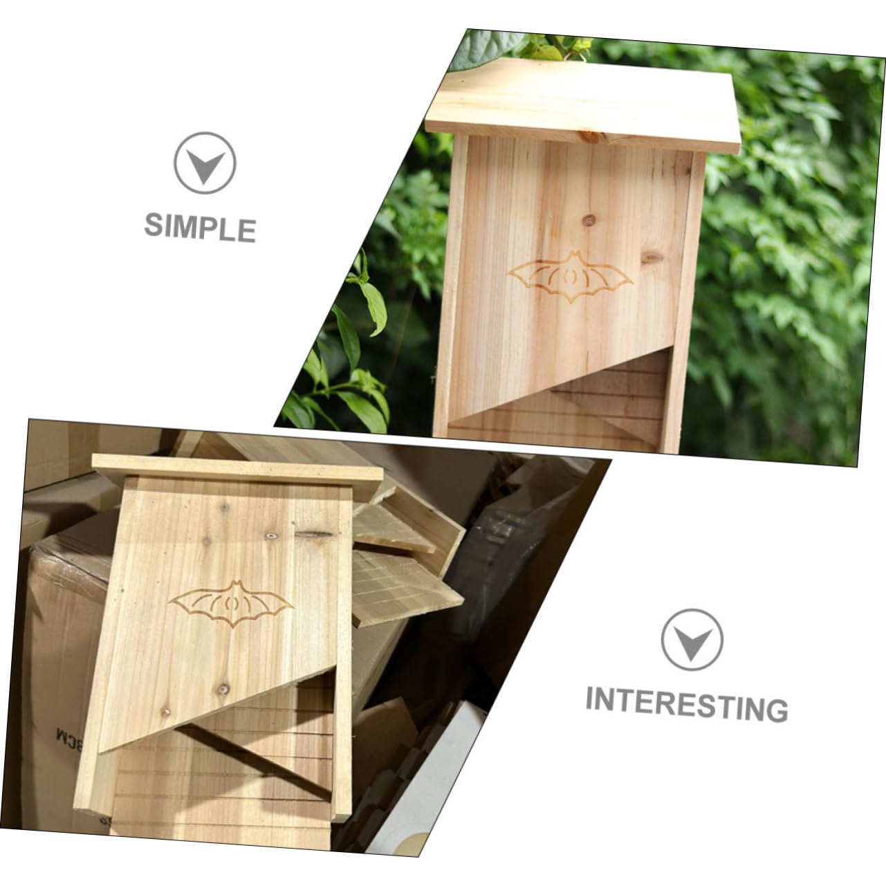 VANZACK Fledermauskasten Aus Holz Für Garten Fledermaushaus Handgefertigt Fledermausunterkunft Für Draußen Gartendekoration Einfach Zu Montieren