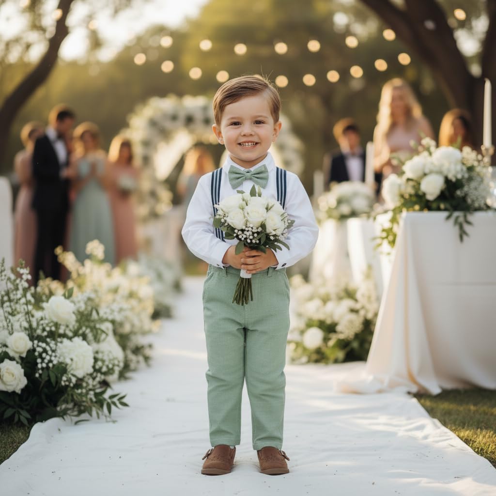 Volunboy Ragazzi Vestiti Set Bambino Gentiluomini Abito Da Sposa Manica Lunga Papillon Formale Camicie Bretelle Pantaloni Abiti