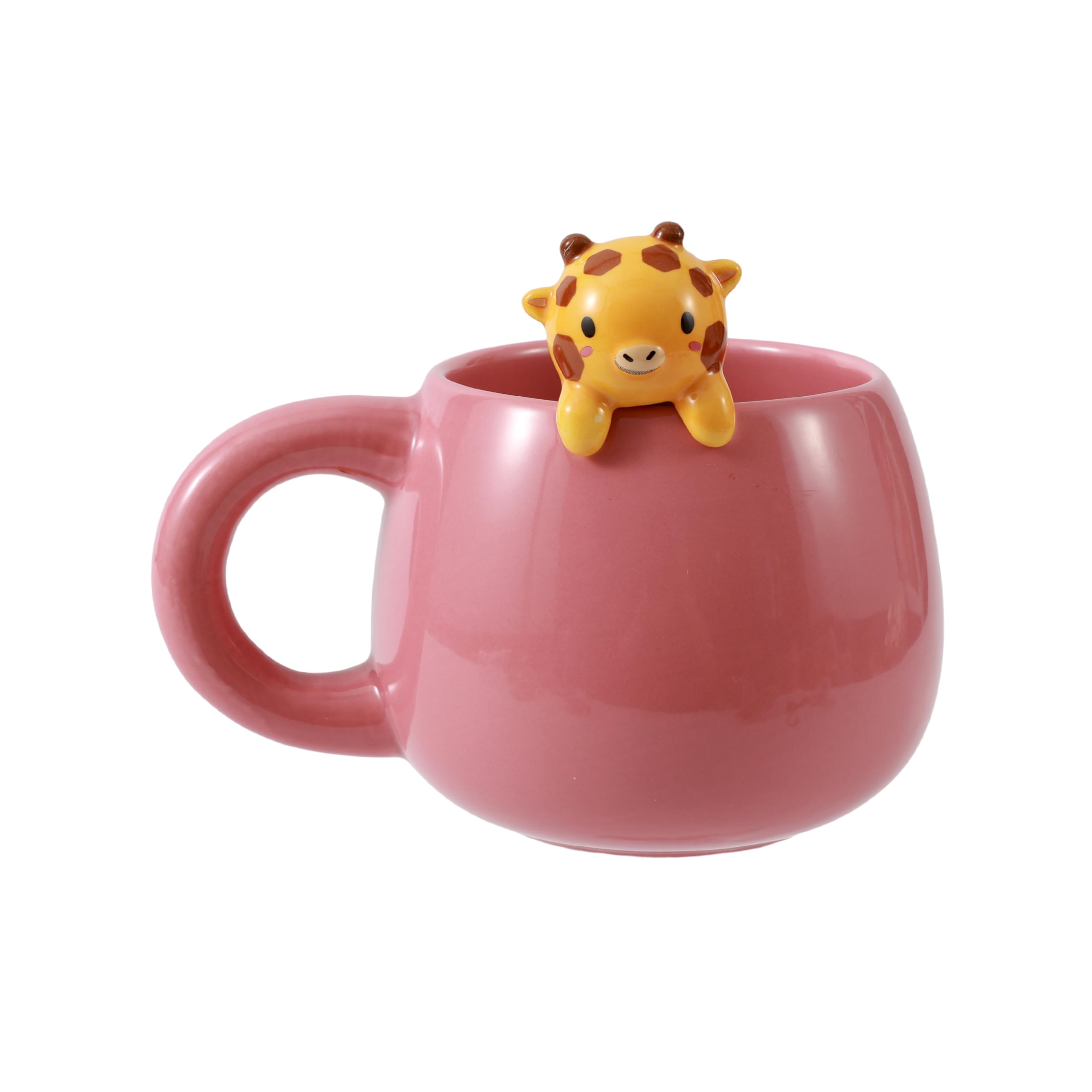 I-TOTAL® - Ceramic Mug with Ceramic Animal on the Edge, Tea or Coffee Mug 450 ml (Giraffe)