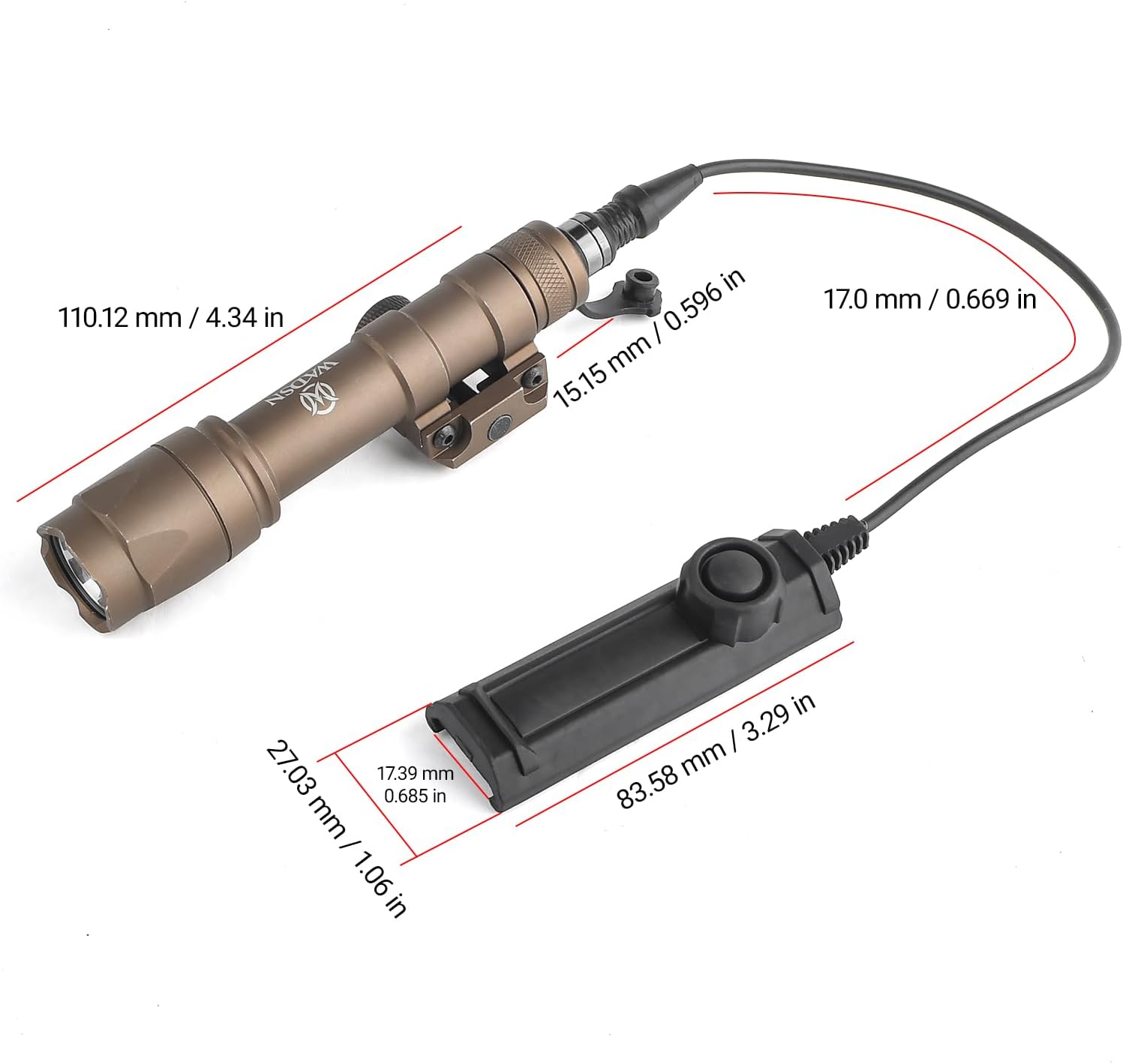 NOBUHIRO 500 Lumens Tactical Flashlights Tan M600C Light with Dual Function Remote Pressure Switch, Fit for 20mm Picatinny Rail